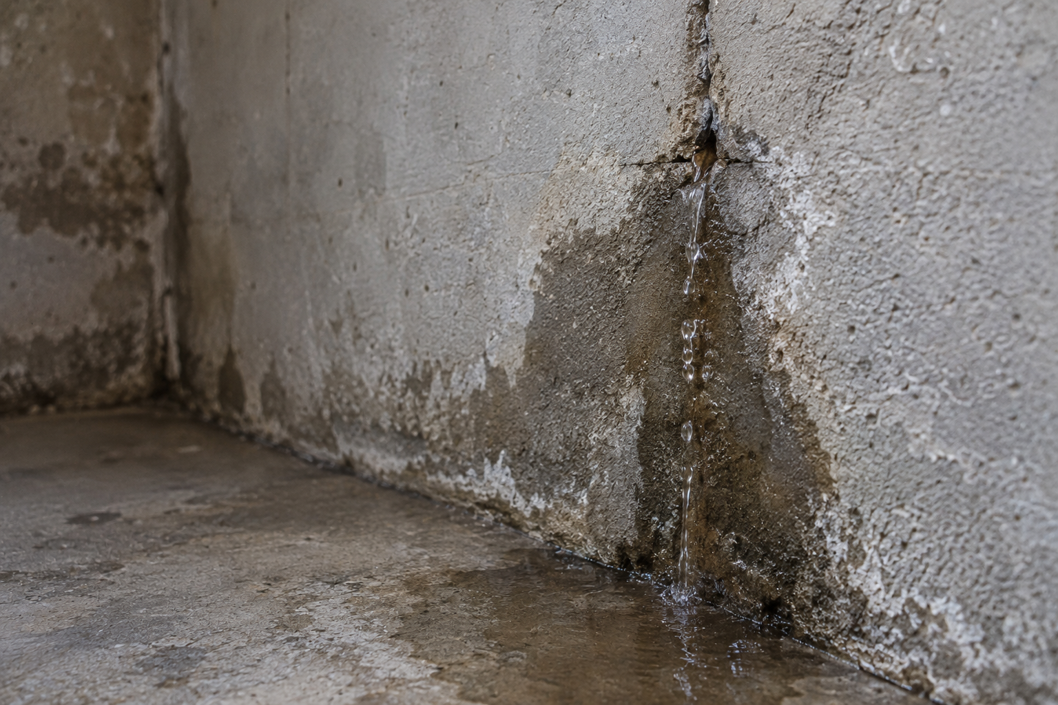 Water dat plaatselijk door een opening in metselwerk komt
